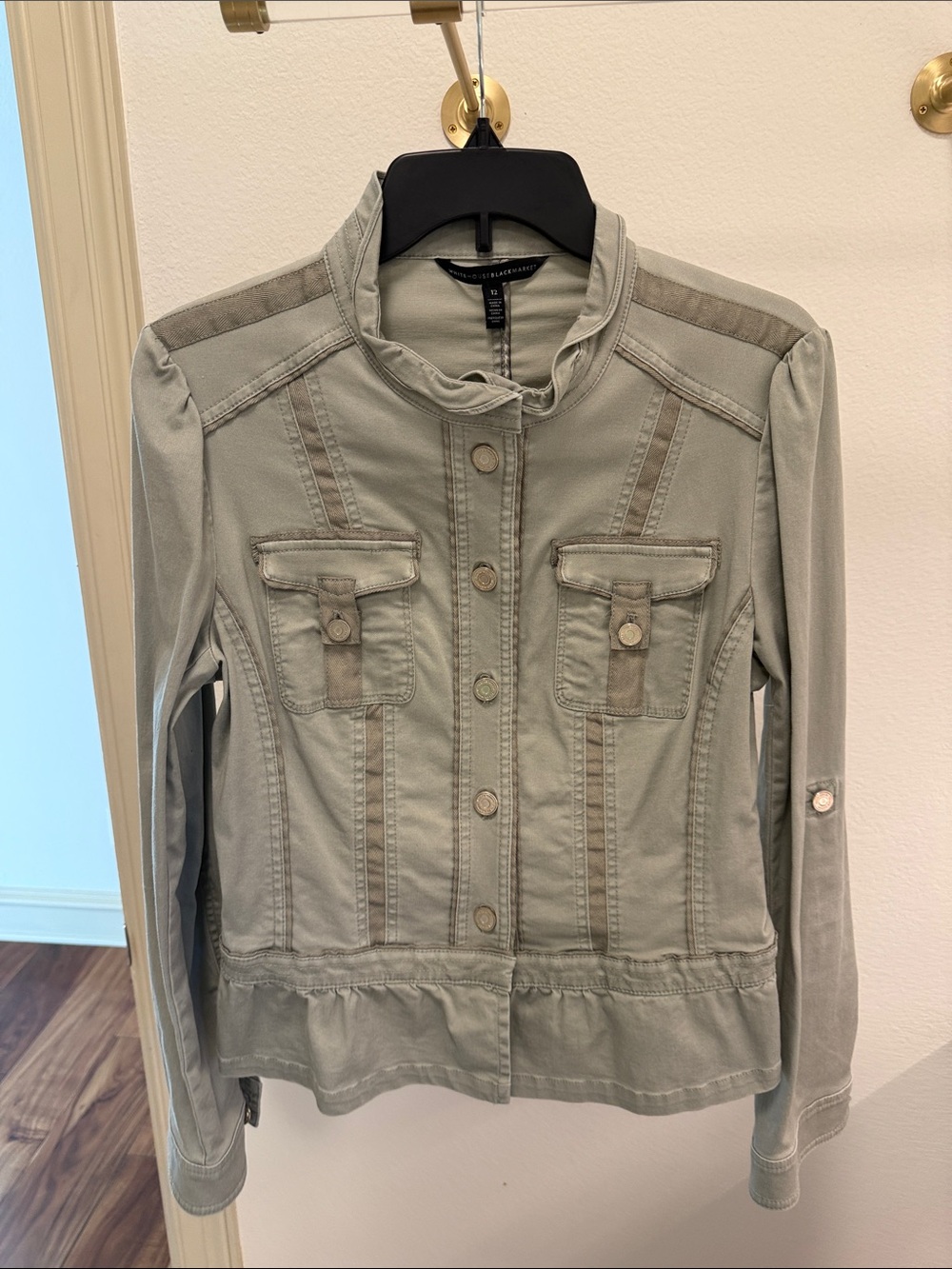 White House Black Market Light Sage Utility Jean Jacket
